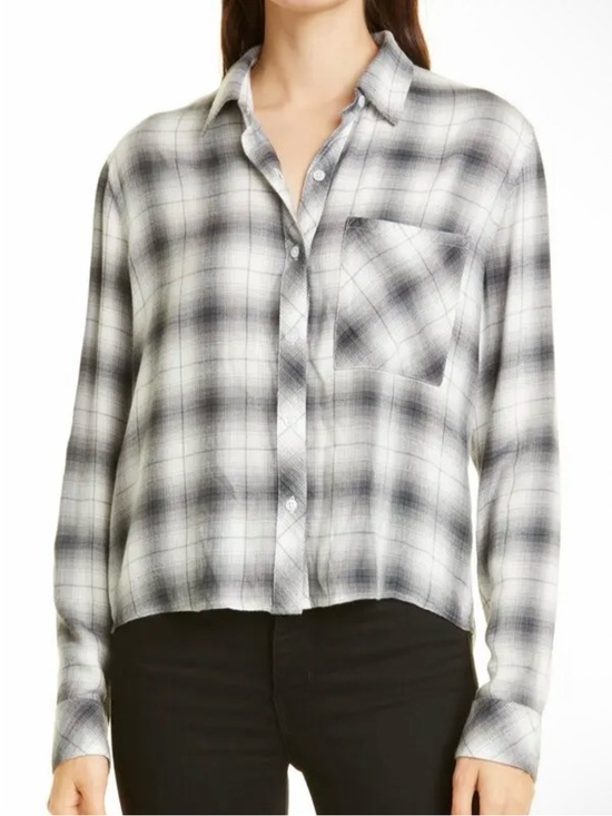 Rails Tops - Rails Women’s Smoke Ivory Shadow Plaid Button-Up Shirt Size Medium